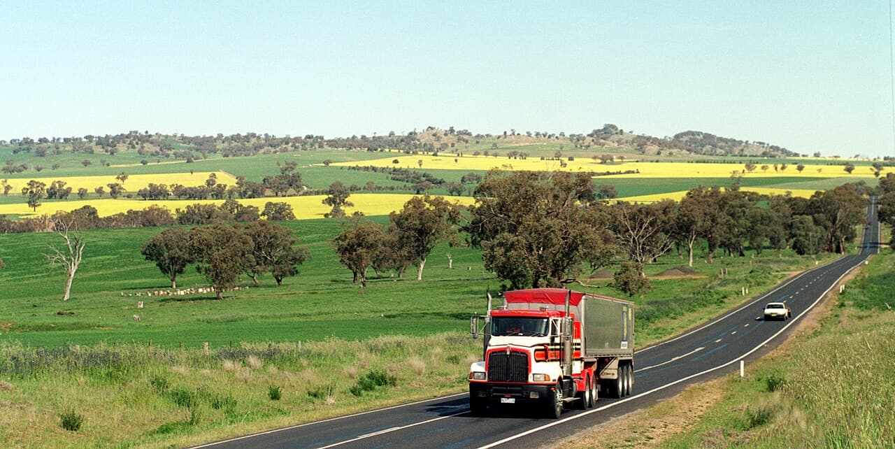 Truck and trailer on a rural highway